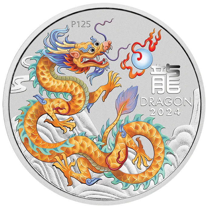 2024 Australia Lunar Golden Dragon Chicago ANA Edition 1 oz Silver Coin in Card - CoinsTV