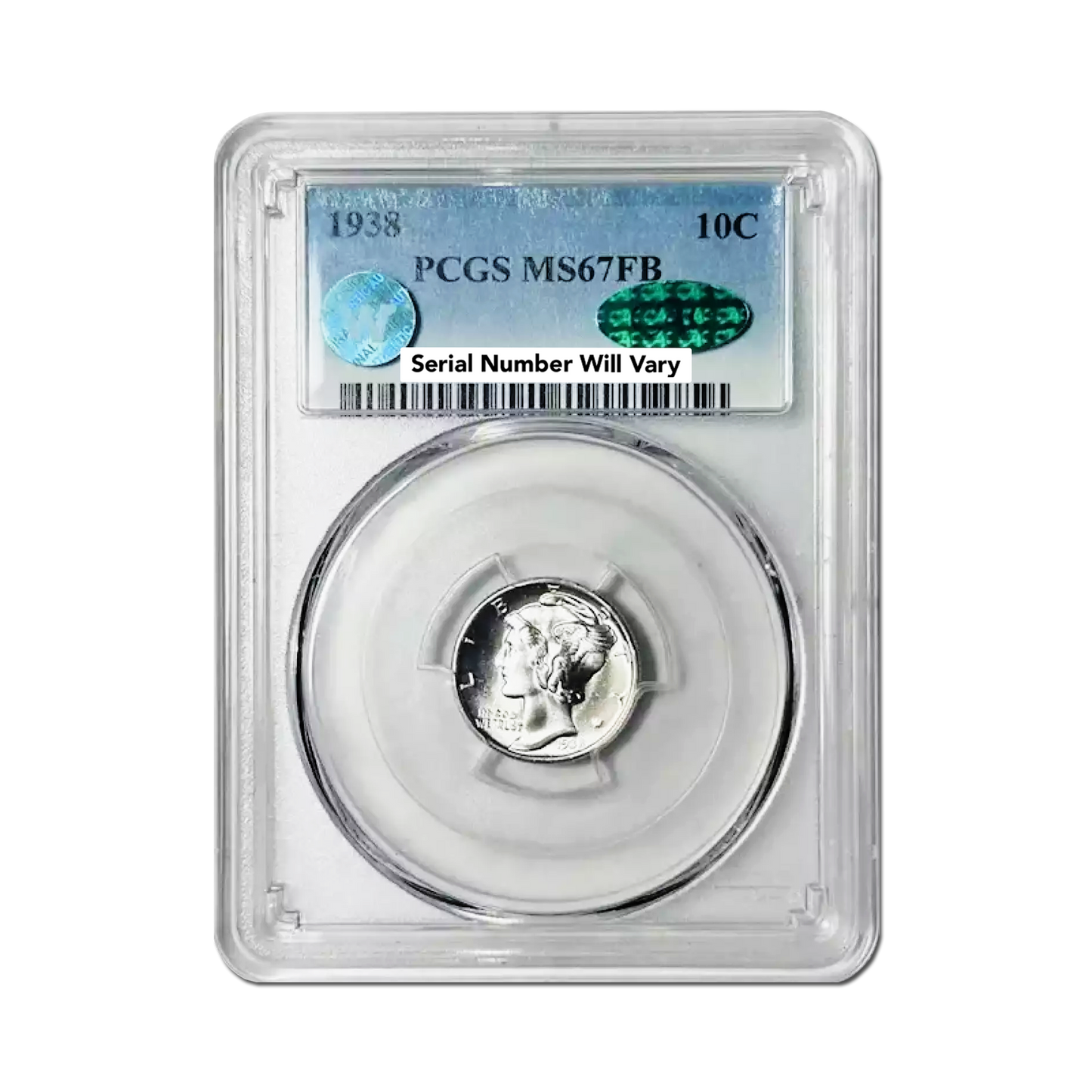 1938 Mercury Dime PCGS MSFB-67 Sight Wide CAC Grade - CoinsTV