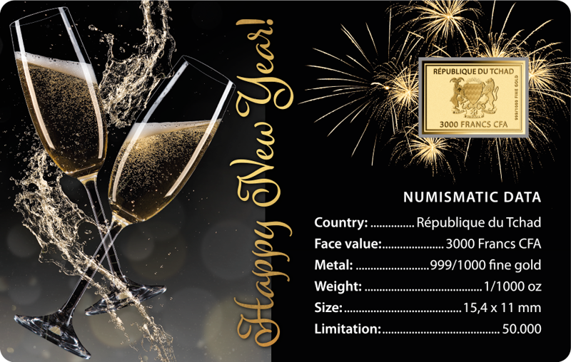 Chad Happy New Year 1/1000 oz Gold Coin in Card - CoinsTV