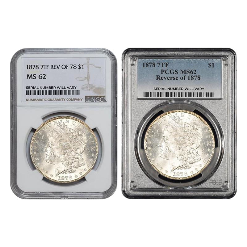 1878 Morgan Silver Dollar 7 Tailfeather - Reverse of 78 - NGC or PCGS MS62 - CoinsTV