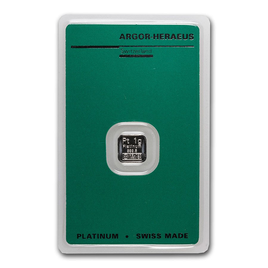 1 Gram Carded Platinum Bar - Argor-Heraeus - CoinsTV