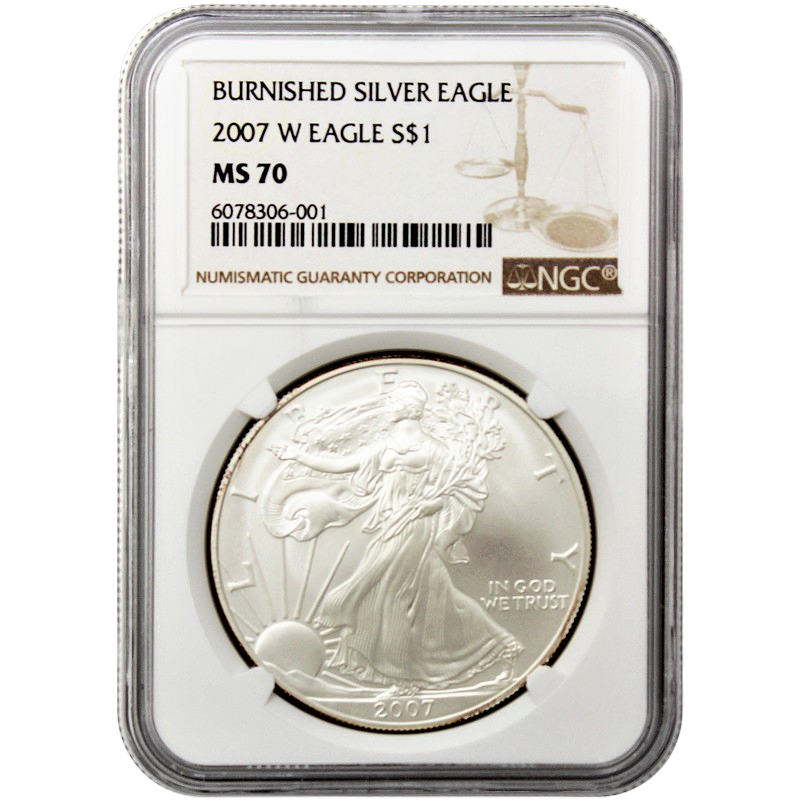 2007-W Silver Dollar Eagle - Brown Label - NGC MS70