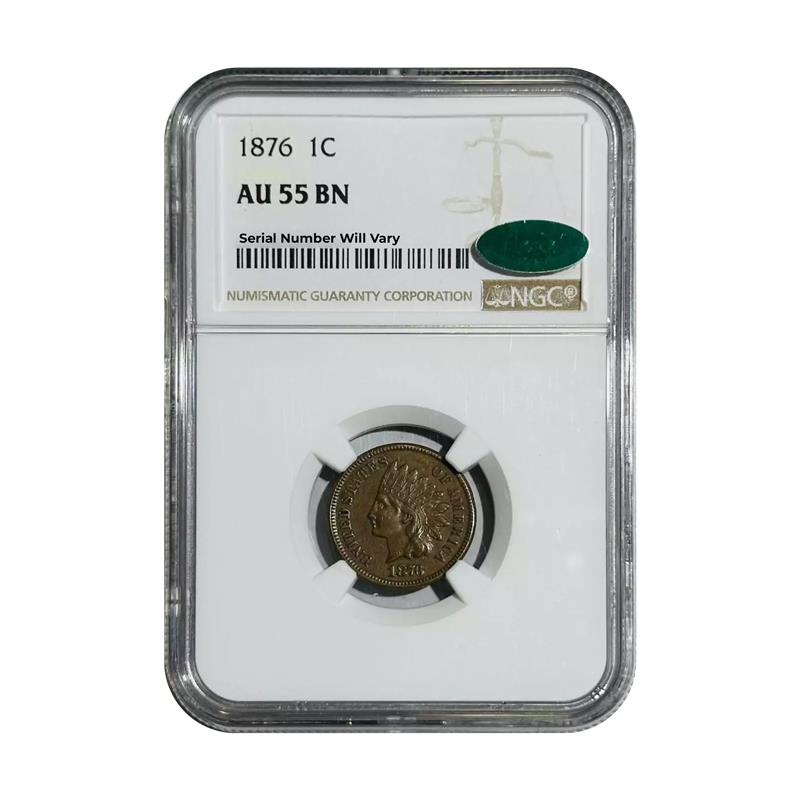 1876 Indian Head Cent - NGC AU55 BN CAC - CoinsTV