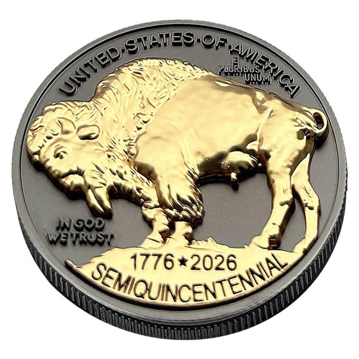1776-2026 Buffalo Indian Head Tribute Three-Dimensional Sculptural Coin Black Ruthenium & 24K Gold Highlights
