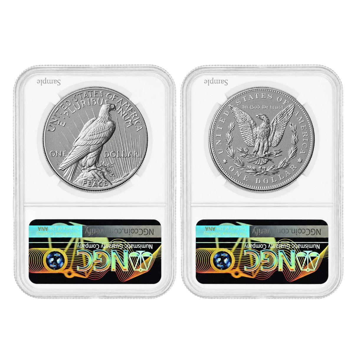 1776-2026 Morgan and Peace Dollar Reverse Proof 2-Coin Set NGC Rev PF70 Magnum Opus Label