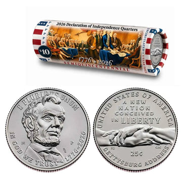 1776–2026 P Gettysburg Address Semiquincentennial Quarter Roll – Dual Date - America 250 - U.S. Mint Color Wrapper - CoinsTV