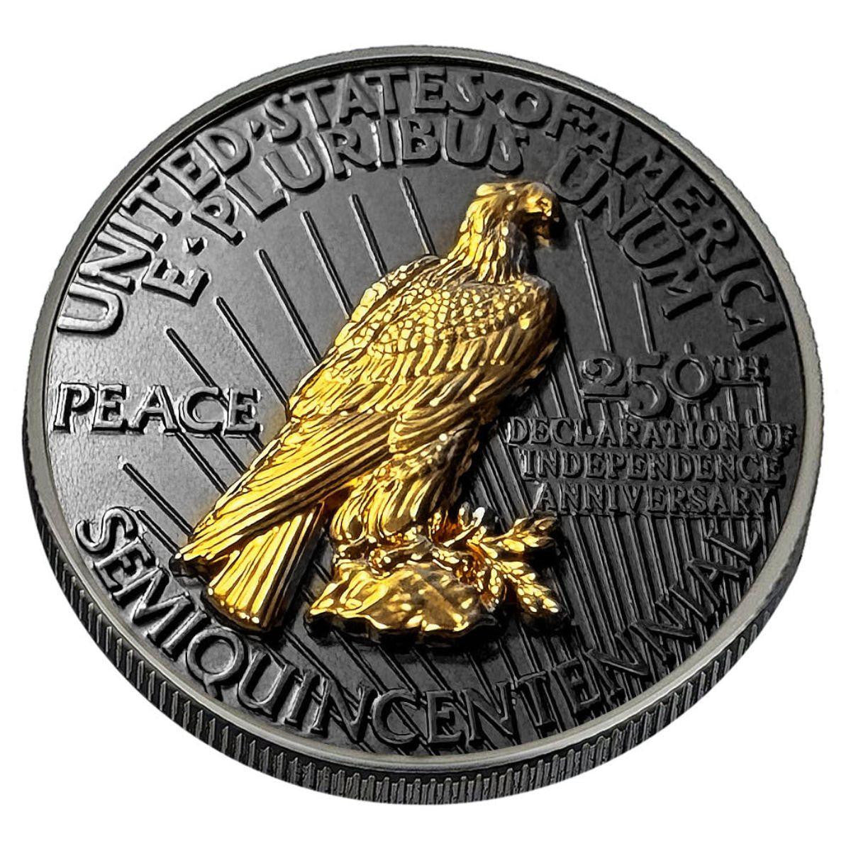 1776-2026 Peace Dollar Tribute Three-Dimensional Sculptural Coin Black Ruthenium & 24K Gold highlights