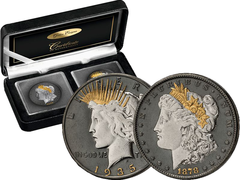 U.S. Morgan and Peace Dollar Golden Enigma Prestige Silver Coin Set