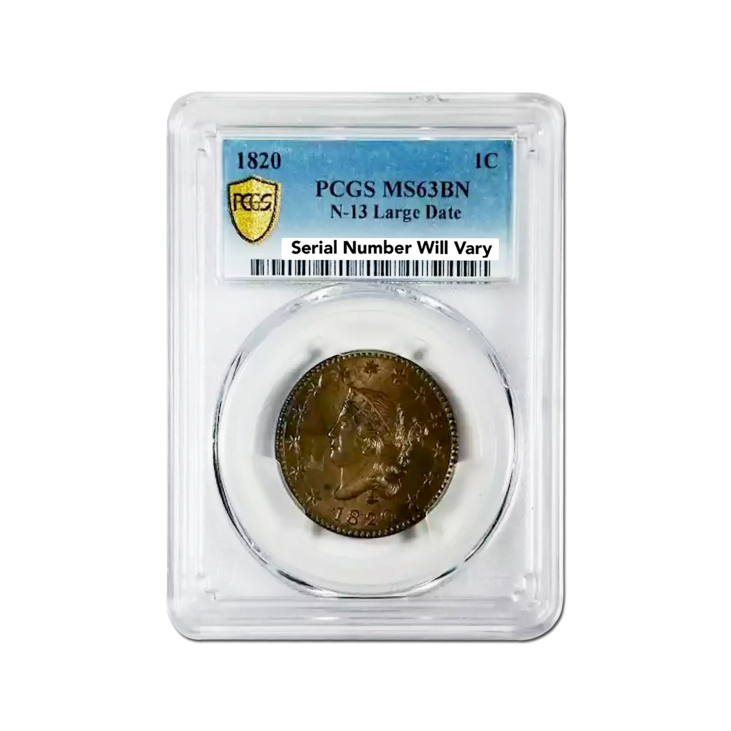 1820 Large Cent Coronet Head - PCGS MS63 BN N13 - CoinsTV