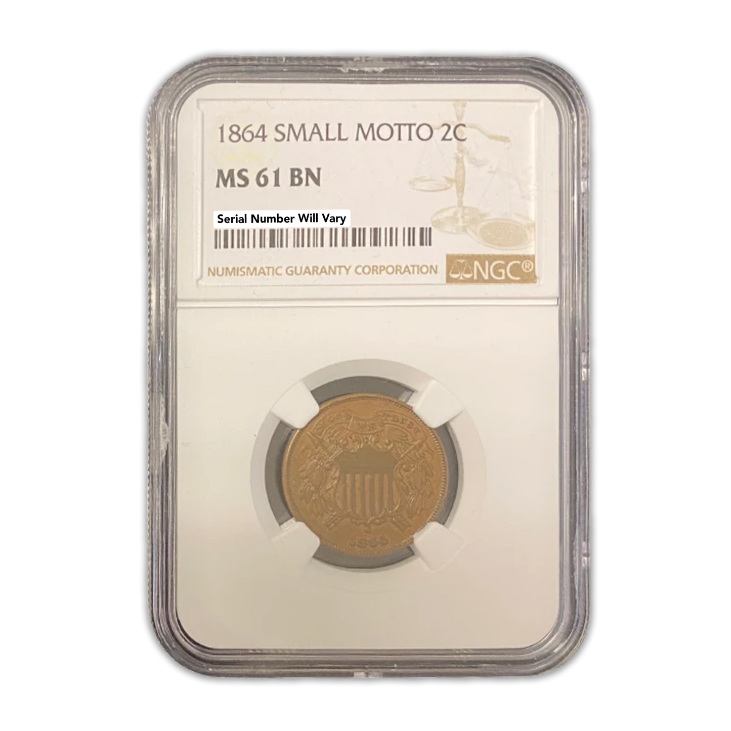 1864 Two Cent Piece - Small Motto - NGC MS61BN