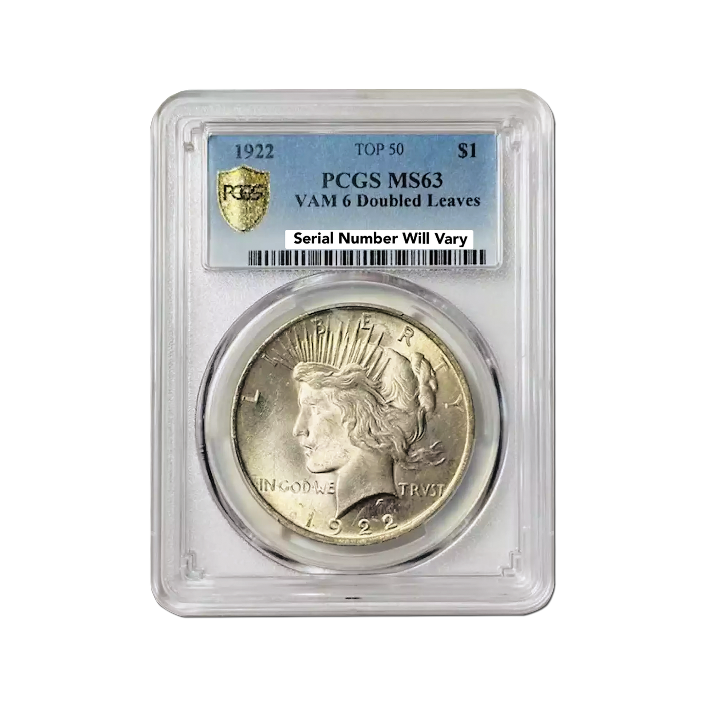 1922 Peace Silver Dollar Philadelphia - TOP 50 VAM 6 Doubled Leaves - PCGS MS63 - CoinsTV