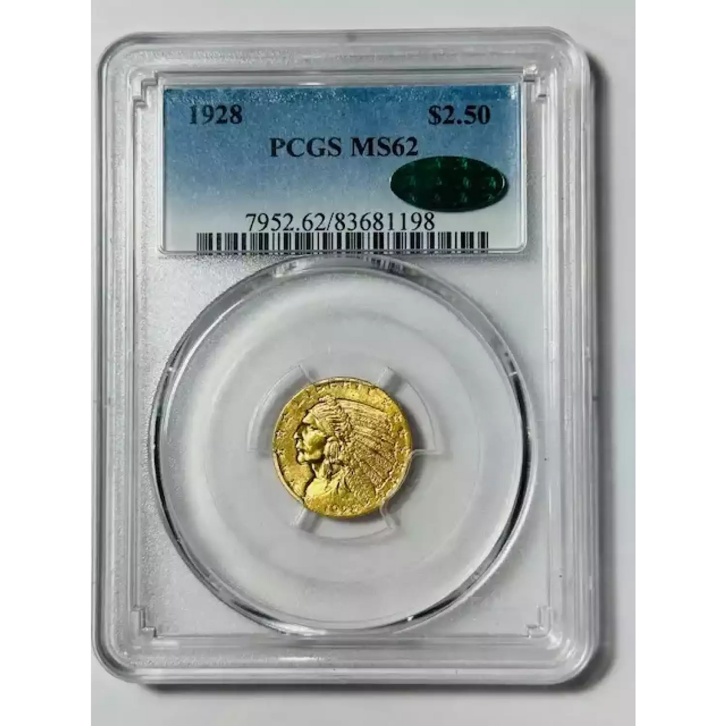 1928 Gold Quarter Eagles $2 1/2 Indian Head PCGS MS-62 CAC