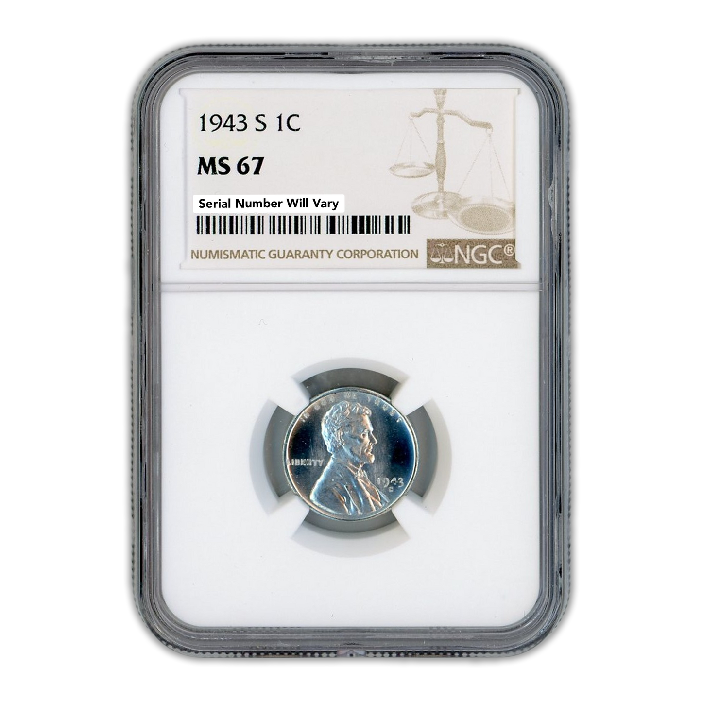 1943 S Lincoln Steel Cent - NGC MS67