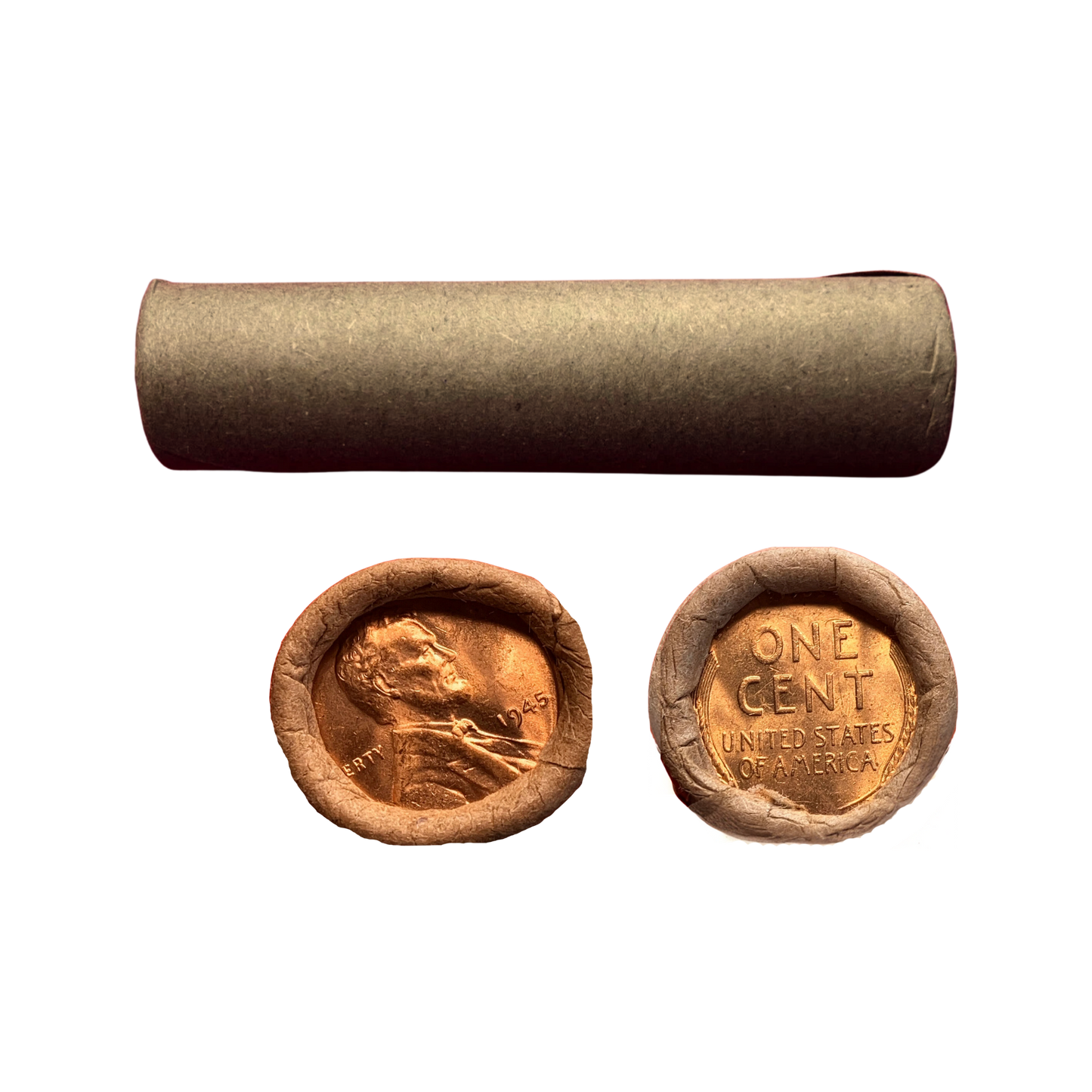 1945-P Lincoln Cents Uncirculated - Original Bank-Wrapped Roll - CoinsTV