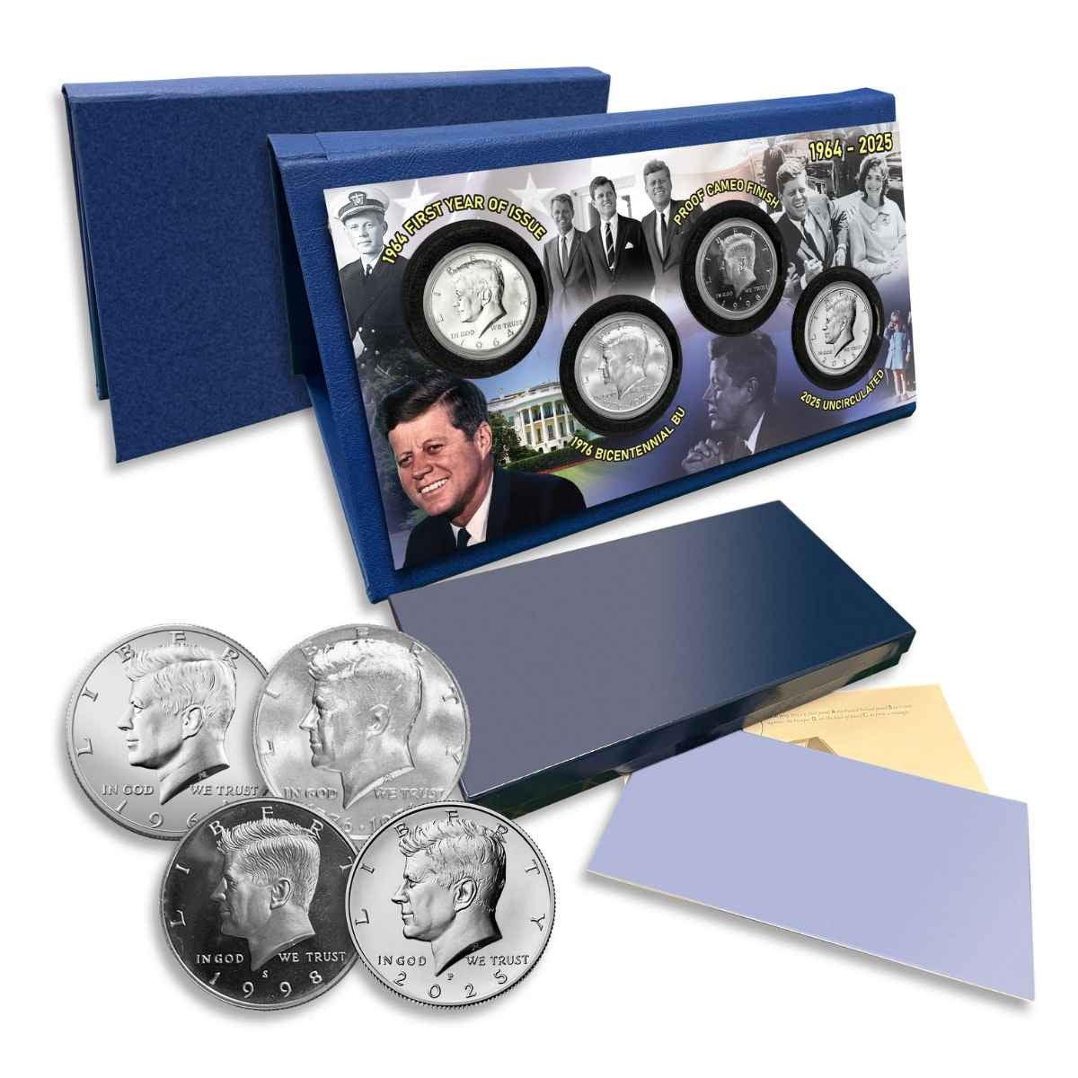 1964-2025 Kennedy Half Dollar Legacy 4-Coin Set 90% Silver, Bicentennial, Proof & Final-Year Issue