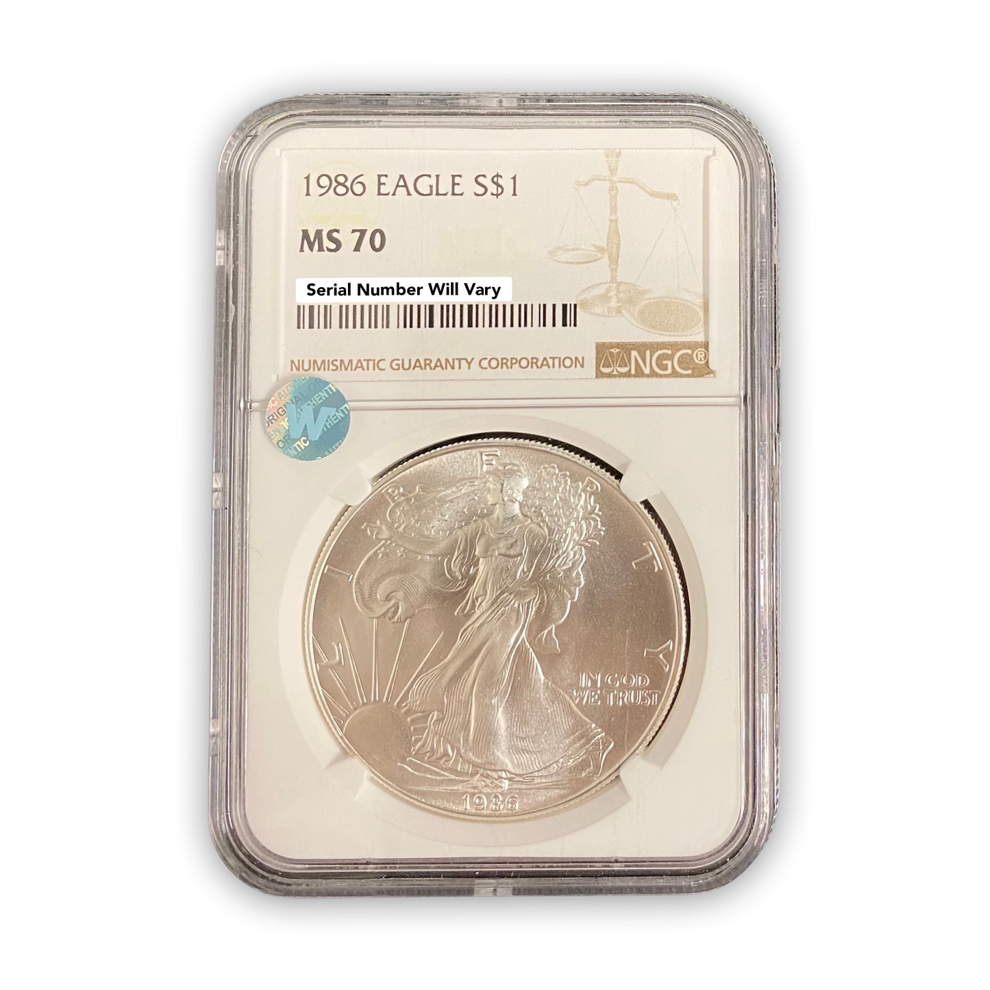 1986 Silver Eagle - NGC MS70 Sight White - CoinsTV
