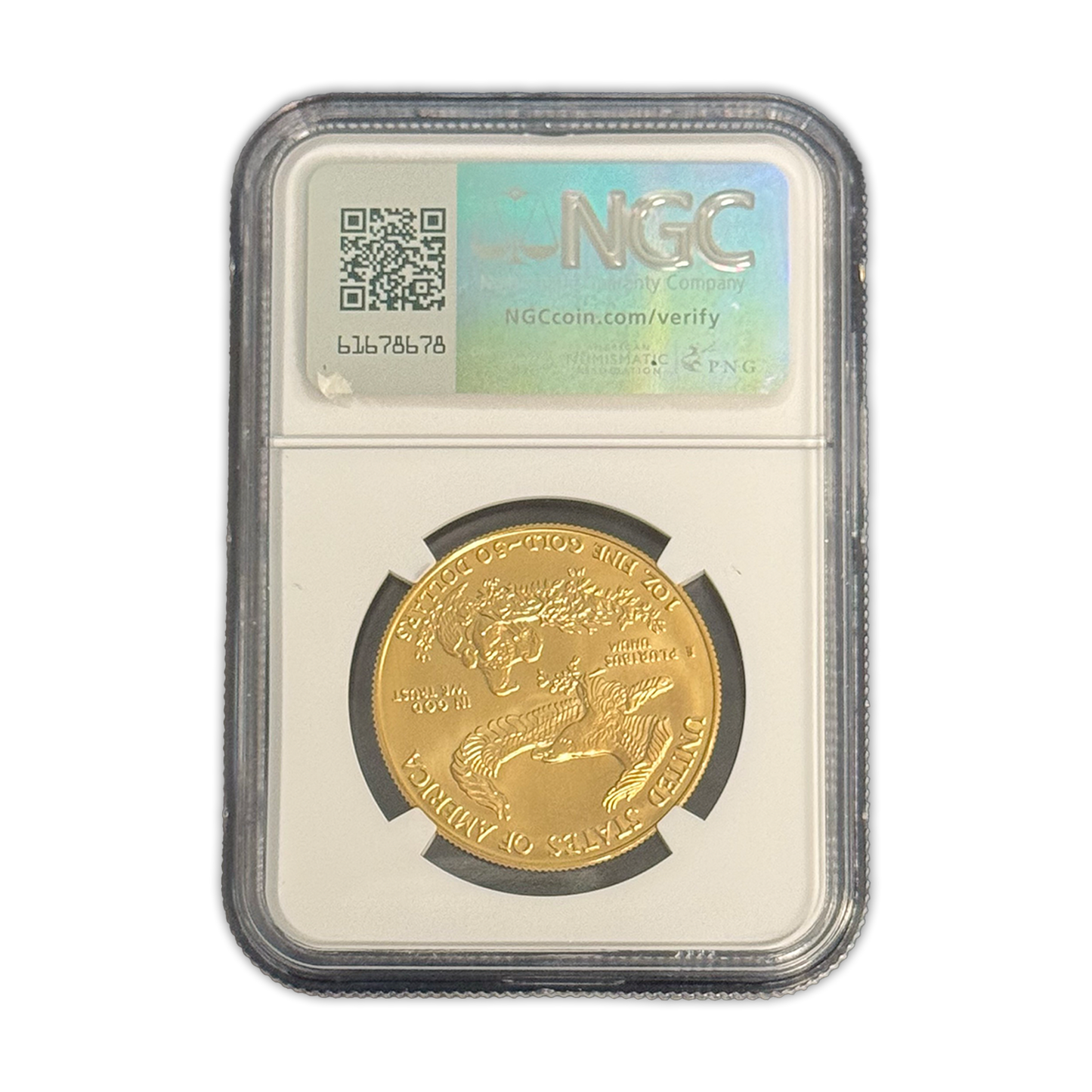 1986 $50 Gold Eagle Mint Error Obverse Struck Thru Miley Frost - NGC MS69 First Year of Issue - CoinsTV