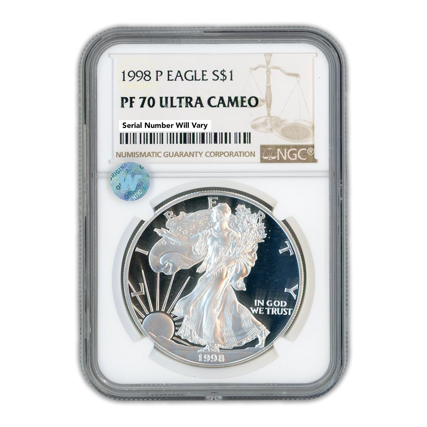 1998 P Silver Eagle - NGC PF70 Ultra Cameo Sight White - CoinsTV