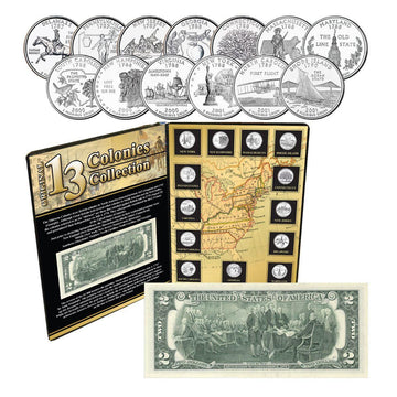 1999-2001 13 Colonies State Quarter and $2 Bill Collection - CoinsTV