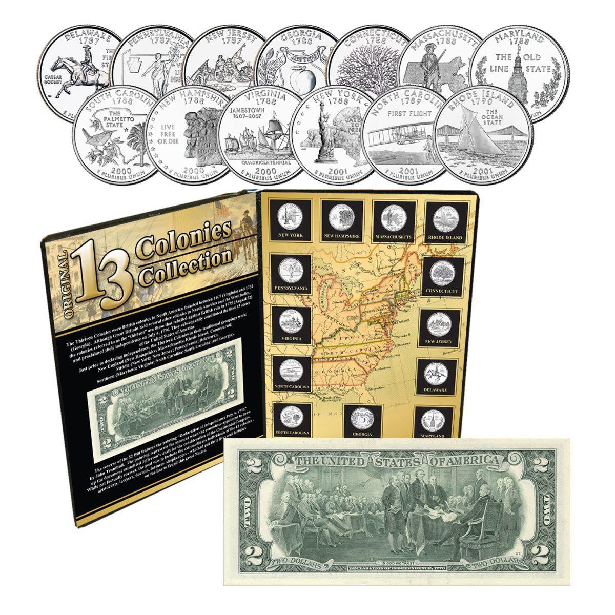 1999-2001 13 Colonies State Quarter and $2 Bill Collection - CoinsTV