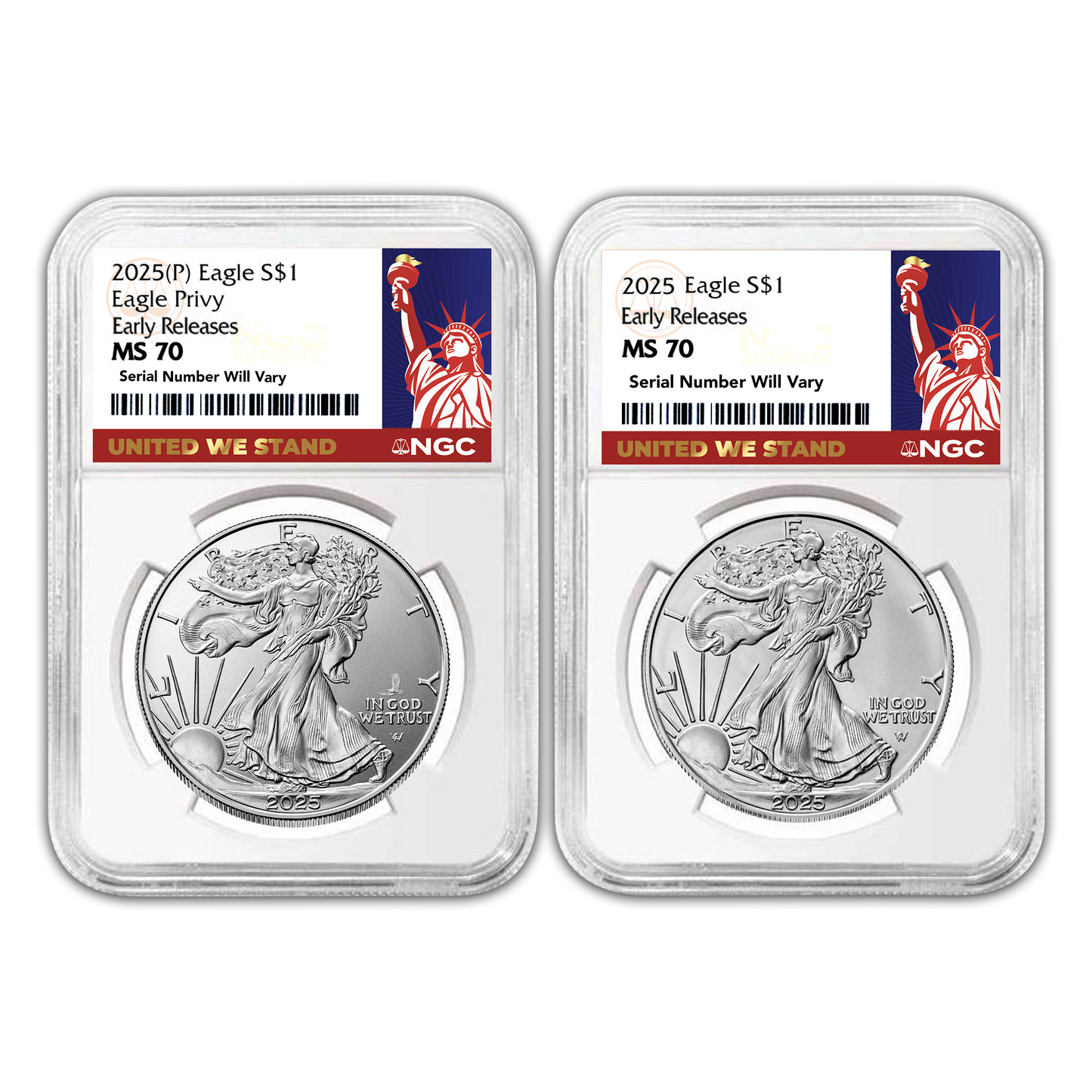 2025 Silver Eagle Regular & Eagle Privy Set - United We Stand - NGC MS70 Early Release
