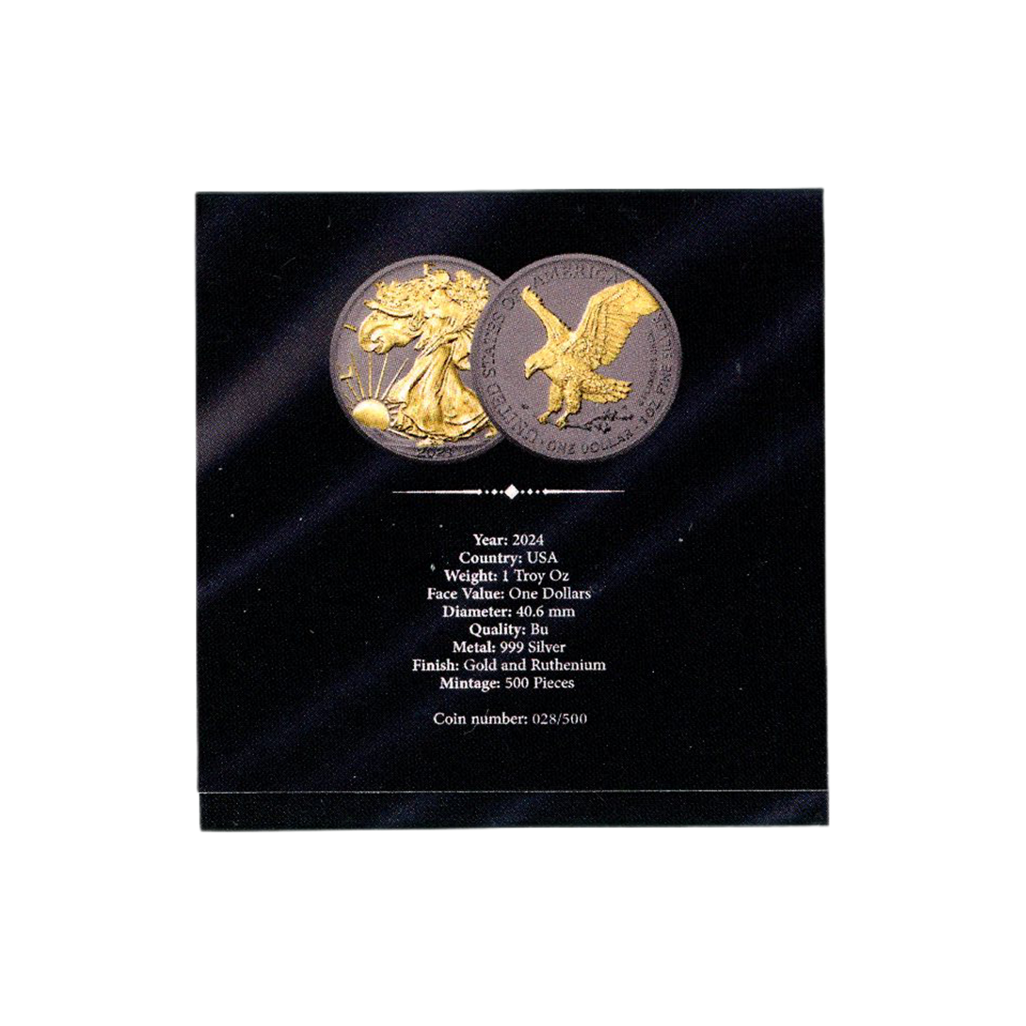 2024 Silver Eagle Black Ruthenium & Gold Enhanced 1 oz Silver - CoinsTV