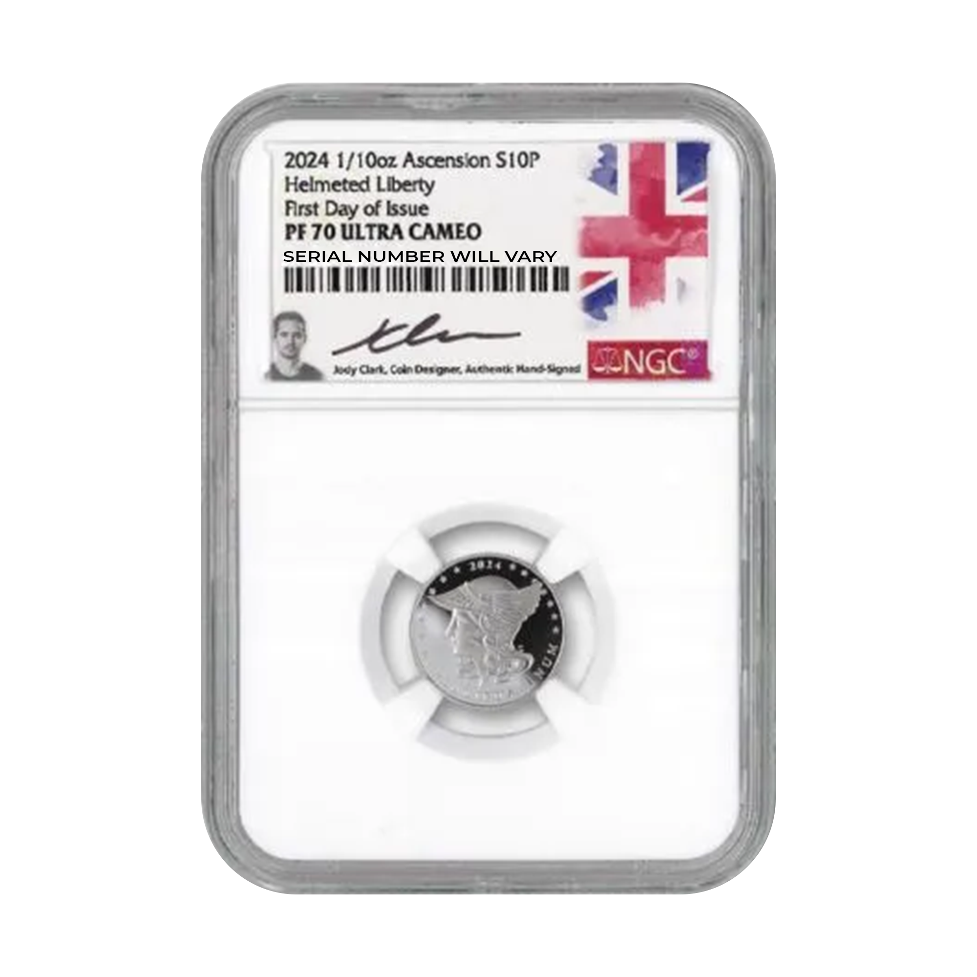 2024 Ascension Island Helmeted Liberty Proof 1/10 oz Silver - NGC