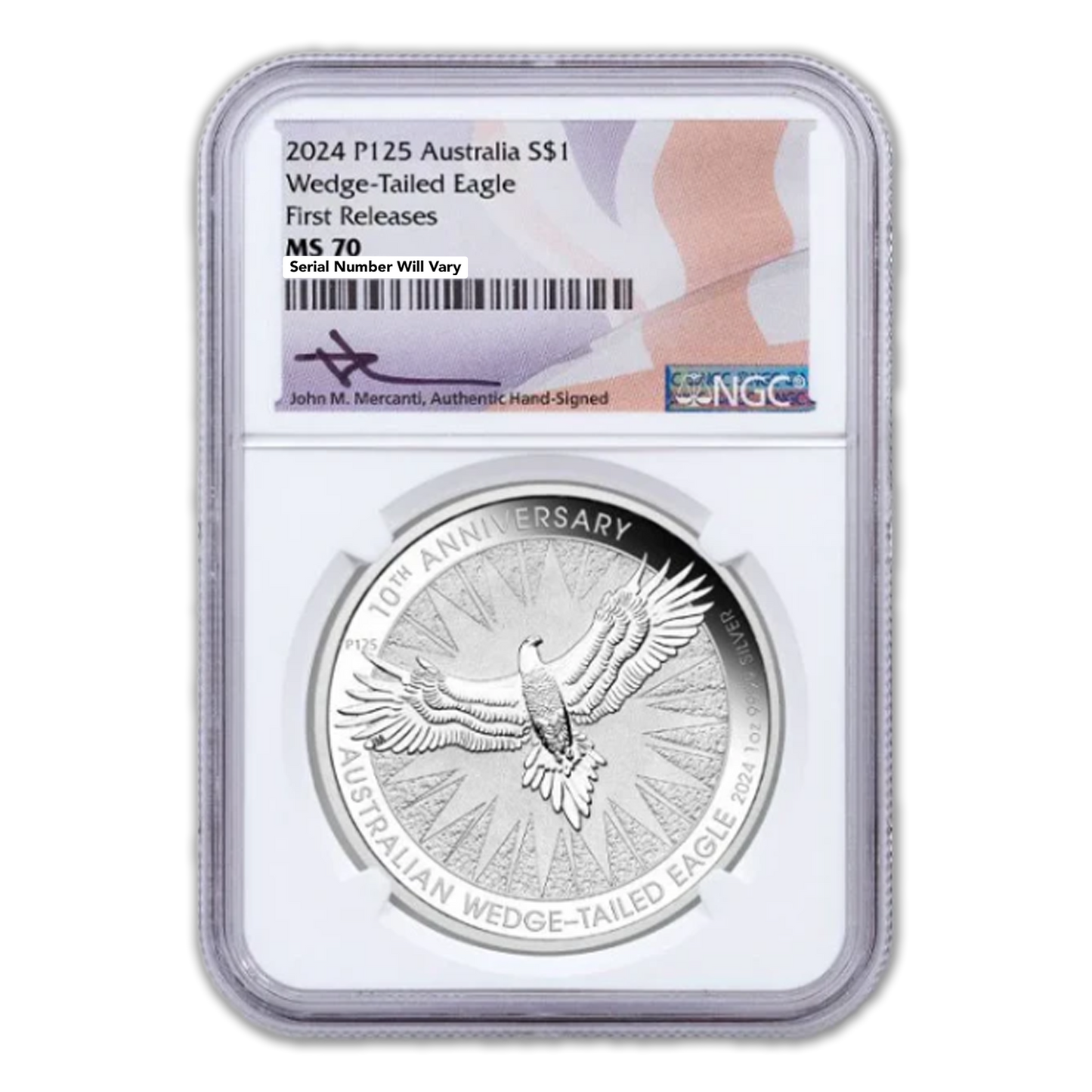 2024 Australia Wedge Tailed Eagle - Flag Label & Mercanti Signature - NGC MS70 First Releases 1-oz Silver