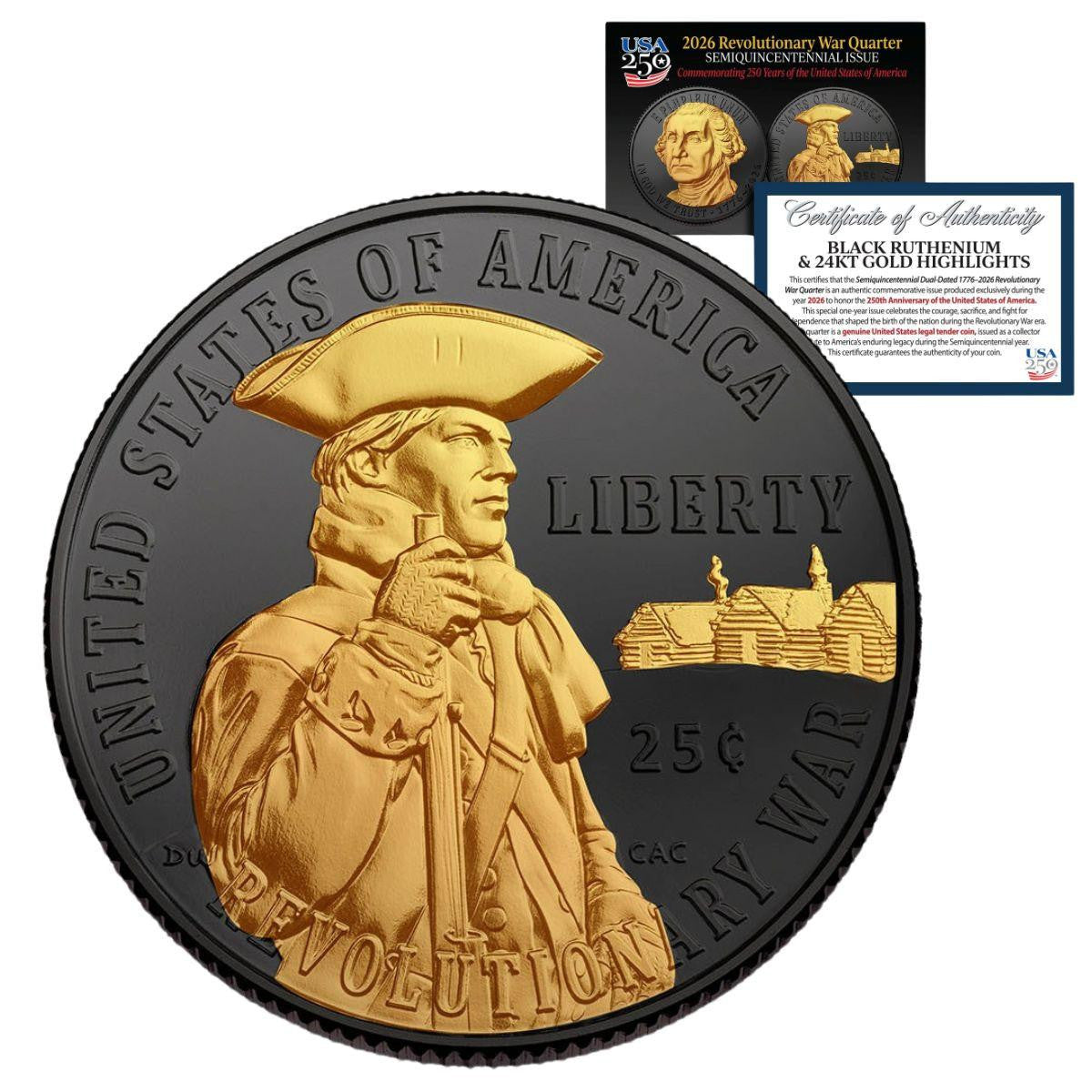 2026 D Revolutionary War Quarter Black Ruthenium & 24K Gold Highlights
