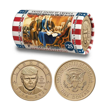 2026 Donald J. Trump Semiquincentennial $1 Coin Roll - America 250 DOI Color Wrapping - CoinsTV