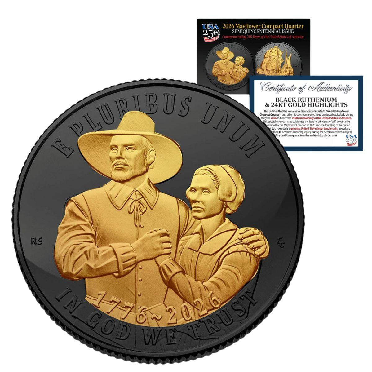 2026 Mayflower Compact Quarter Black Ruthenium & 24K Gold Highlights