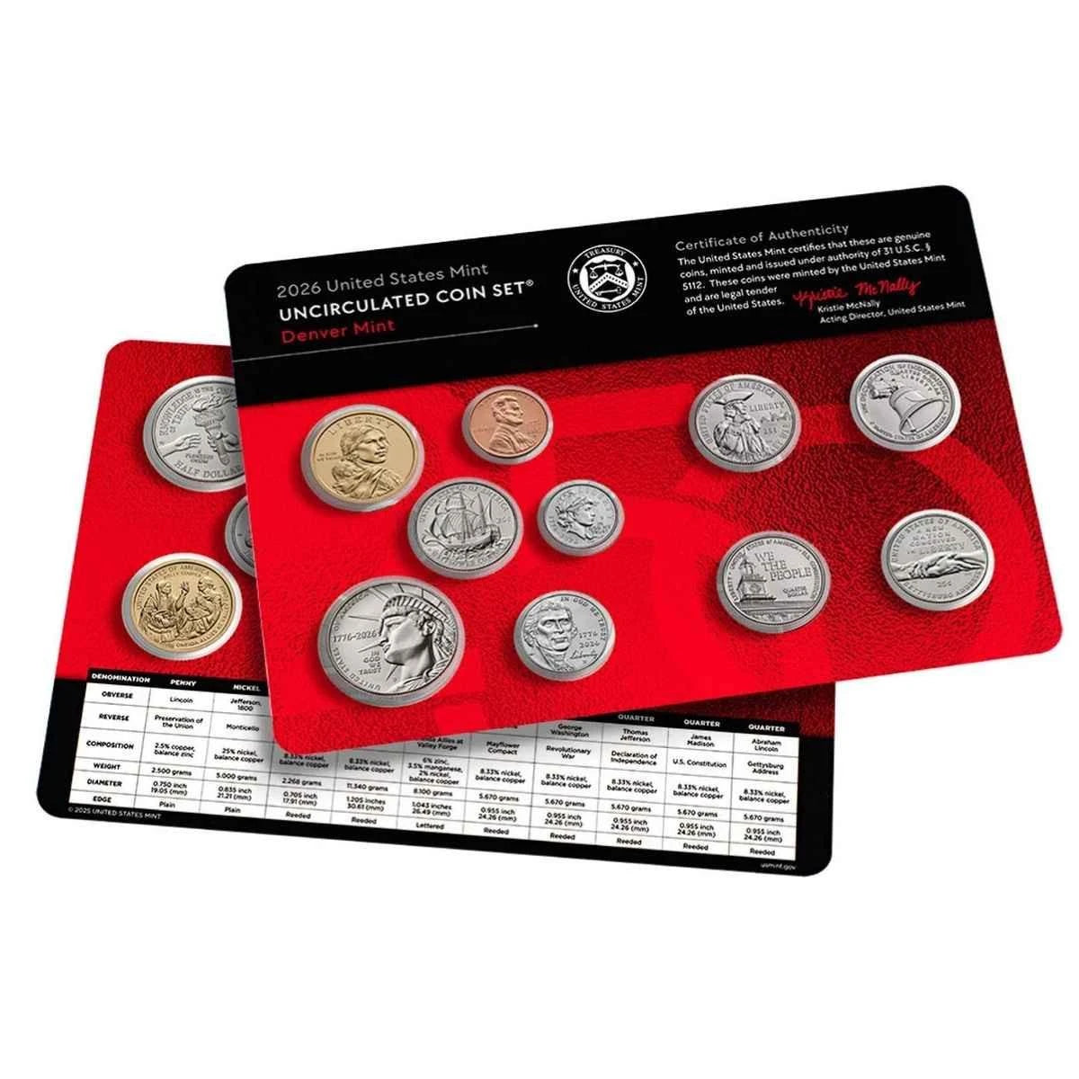 2026 P&D U.S. Mint Set – Uncirculated - 20 Coin America 250 Collection