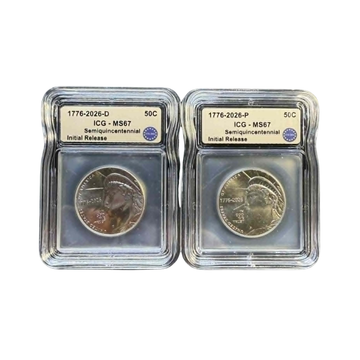 2026 P&D Enduring Liberty Semiquincentennial Half Dollar 2 pc Set - ICG MS67 Initial Release - CoinsTV