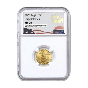 2026 $5 Gold Eagle in God We Trust Label - NGC MS70 Early Releases - CoinsTV