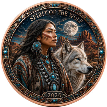 North American Wildlife - Navajo Nation Spirit of the Wolf UHR Colorized 1 oz Copper Medal in Card