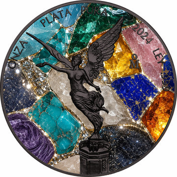 2024 Mexico Libertad Mosaic Precious Gemstones 1 oz Silver Coin