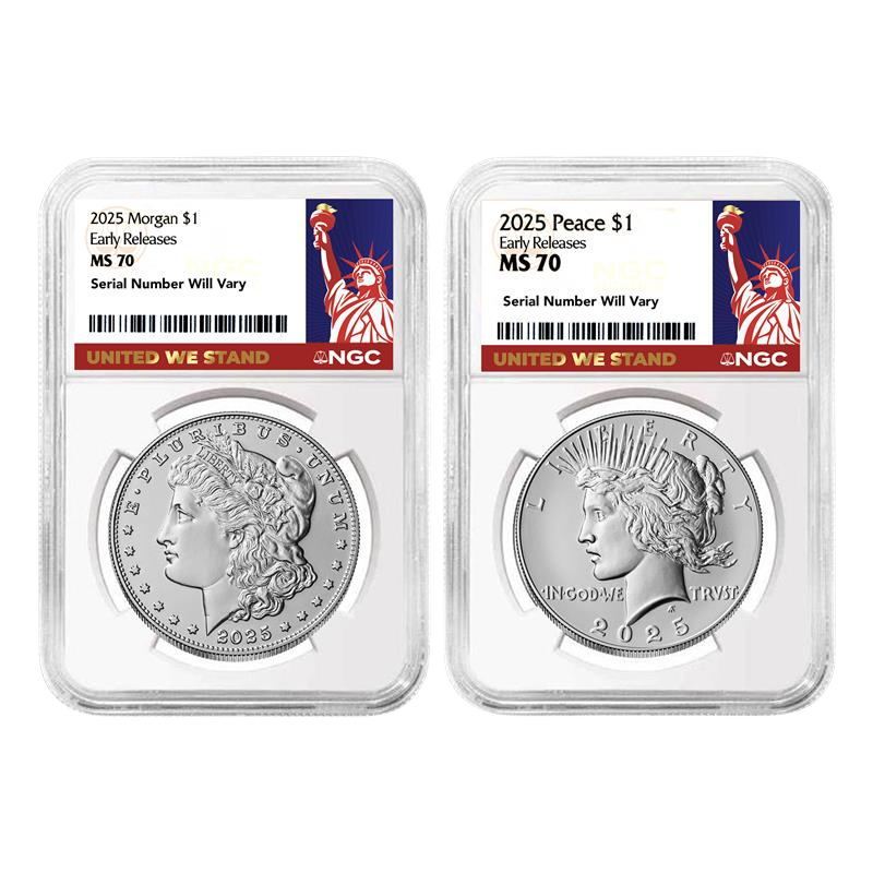 2025 Morgan and Peace Dollar Set - United We Stand - NGC MS70 Early Releases - CoinsTV