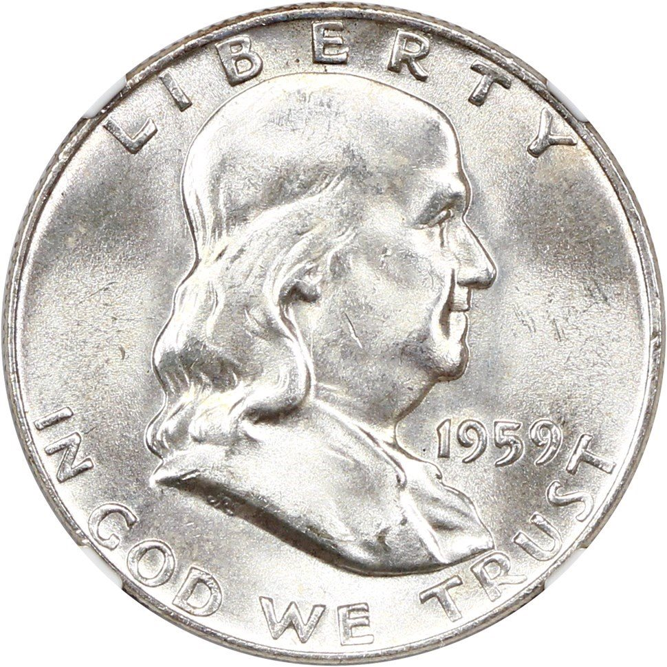 1959 Franklin Half Dollar Philadelphia - Type 2 Reverse - Brilliant Uncirculated