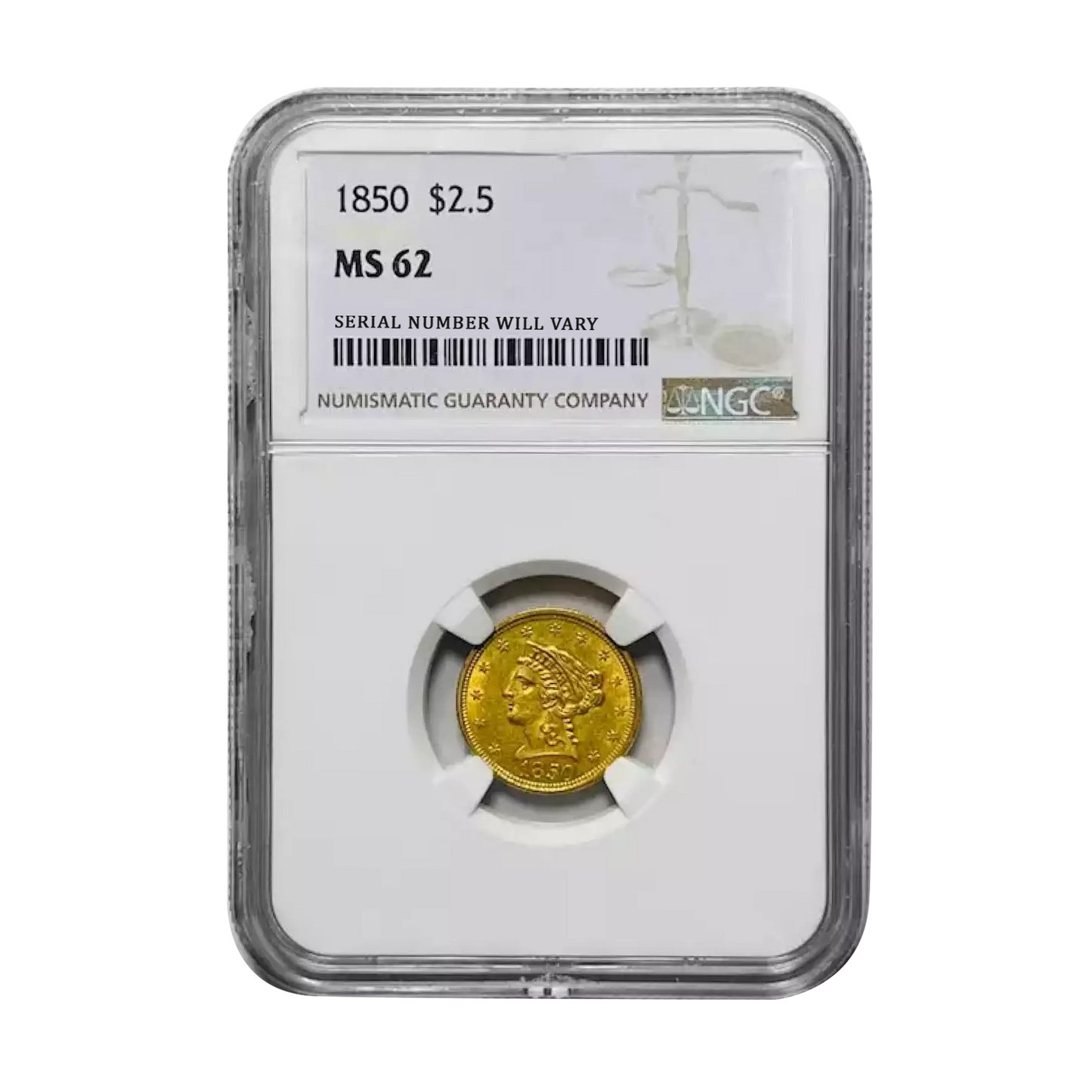 1850 $2.50 Gold Liberty Head Quarter Eagle - NGC MS62