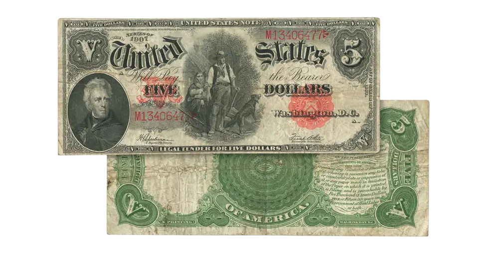 1907 Woodchopper - Last Ever $5 Horse Blanket Note - Legal Tender - XF - CoinsTV
