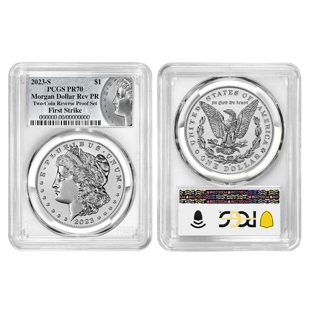 2023-S Morgan and Peace Dollar Reverse Proof 2 pc Set - PCGS PR70 FS Morgan & Peace Label - CoinsTV