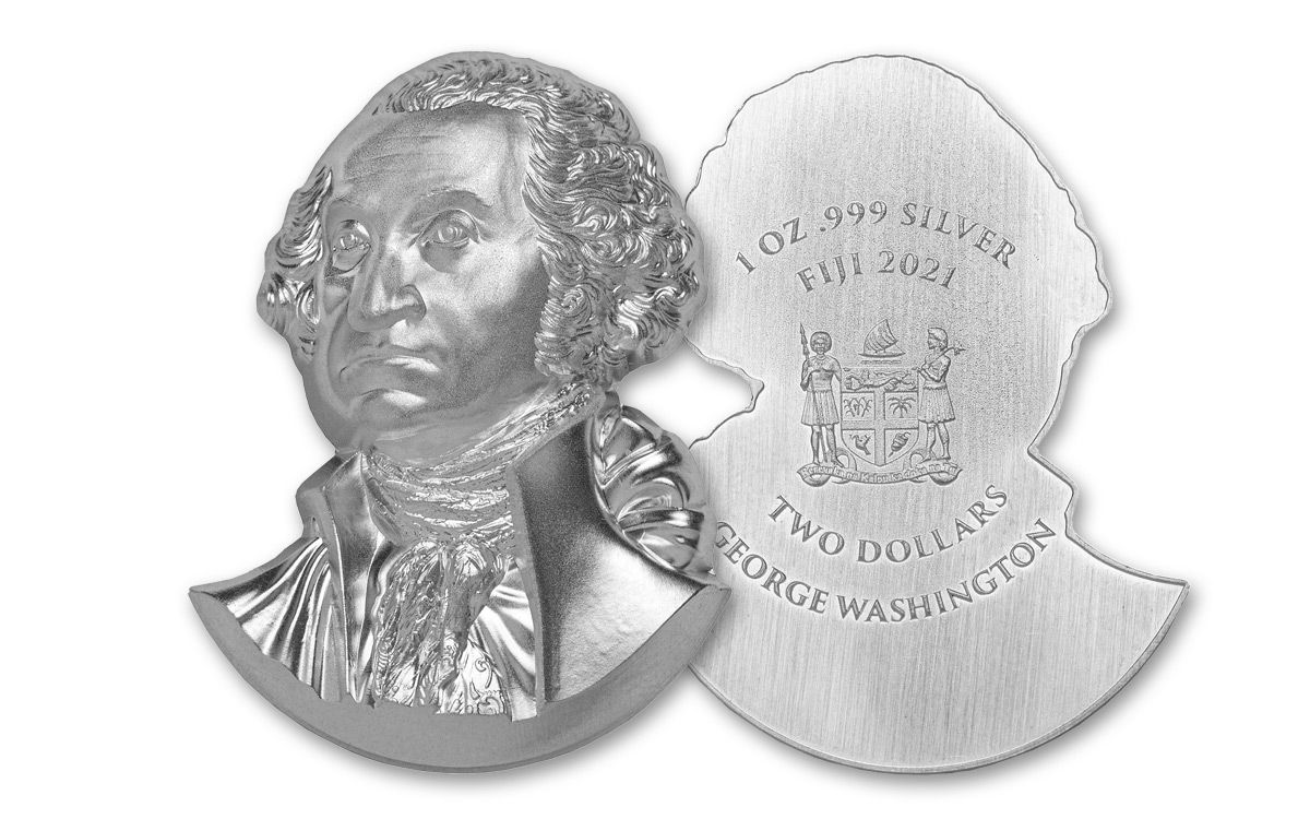 2021 George Washington Ultra High Relief Shaped 1 oz Silver - Fiji