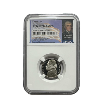 1997-S Jefferson Nickel - NGC PF70UCAM Jefferson Signature Flag Label
