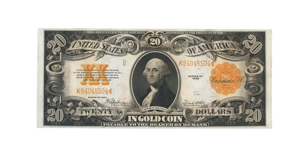 1922 $20 Gold Certificate Currency Note VF - CoinsTV