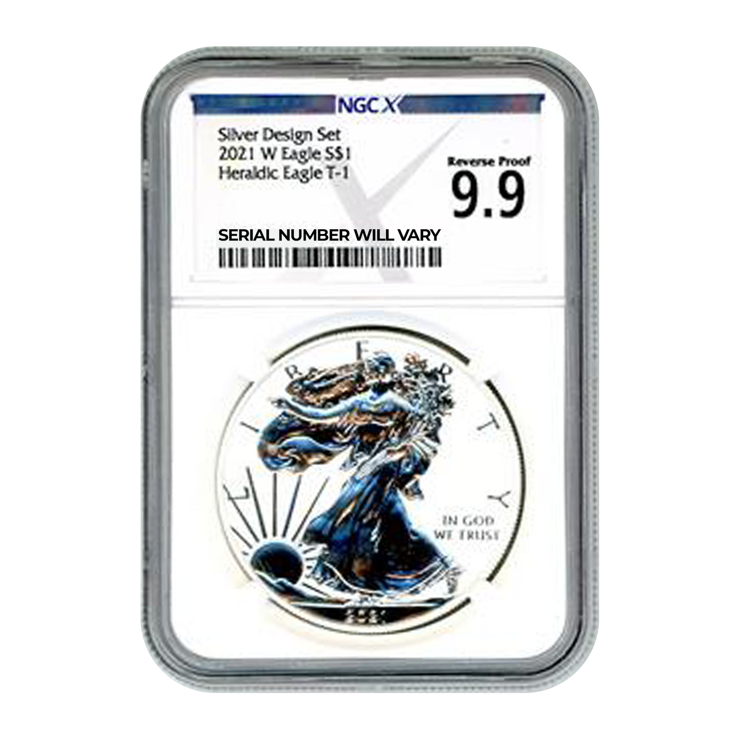2021 (W) Silver Eagle Designers Set - Heraldic Eagle - Type 1 - NGCX Reverse Proof 9.9 - CoinsTV