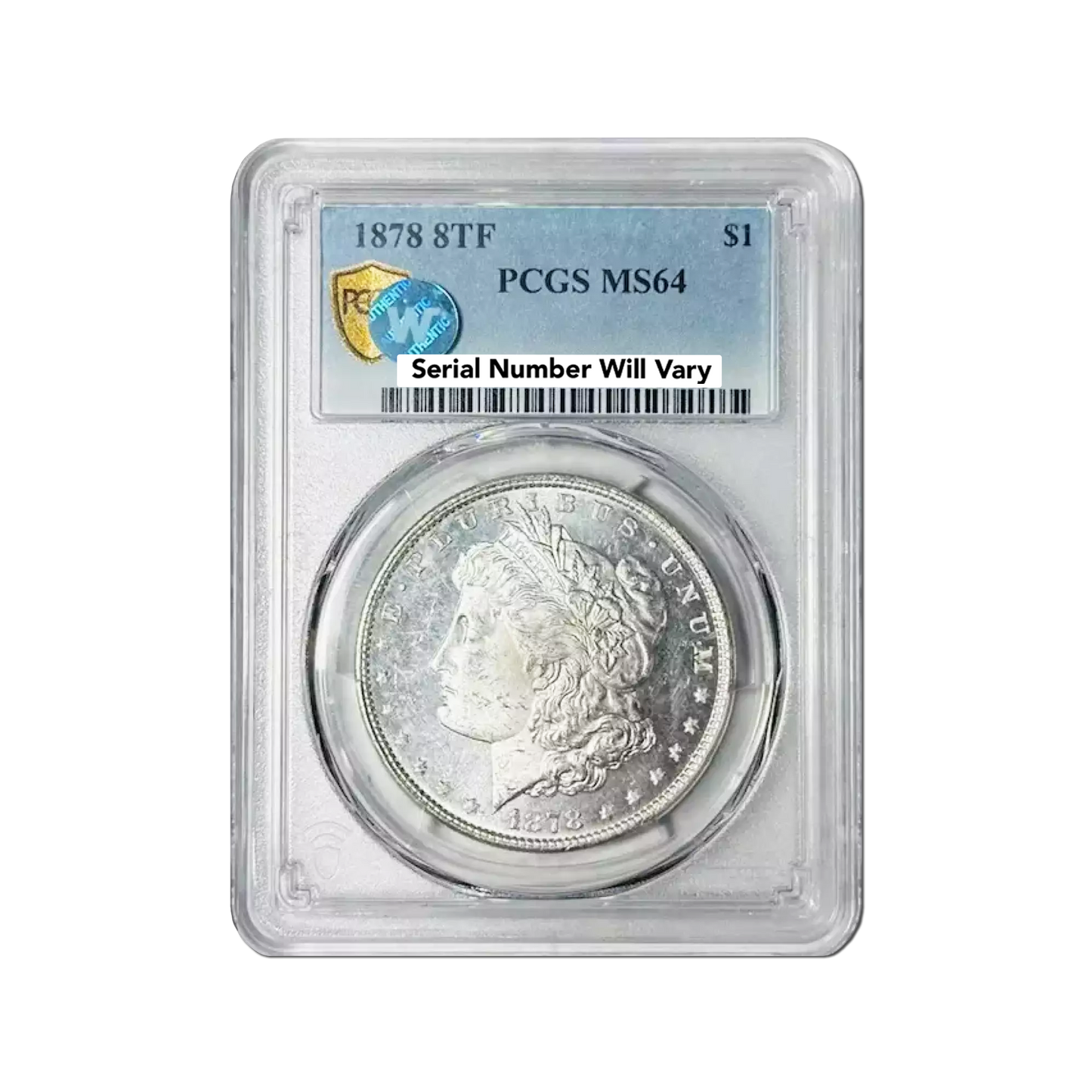 1878 Morgan Silver Dollar Philadelphia 8 Tail Feathers - PCGS MS64 Sight White