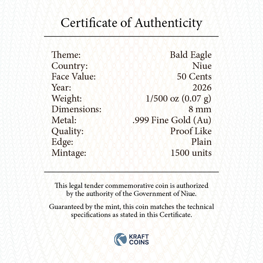 2026 Niue Bald Eagle 1/500 oz Gold Coin
