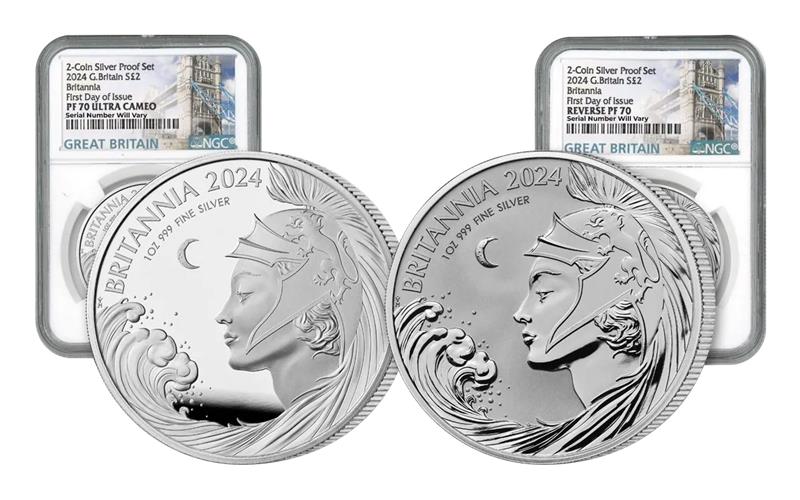 2024 Great Britain Britannia Proof & Reverse Proof 2-pc Set - Great Britain Label - NGC PF70 FDOI - CoinsTV