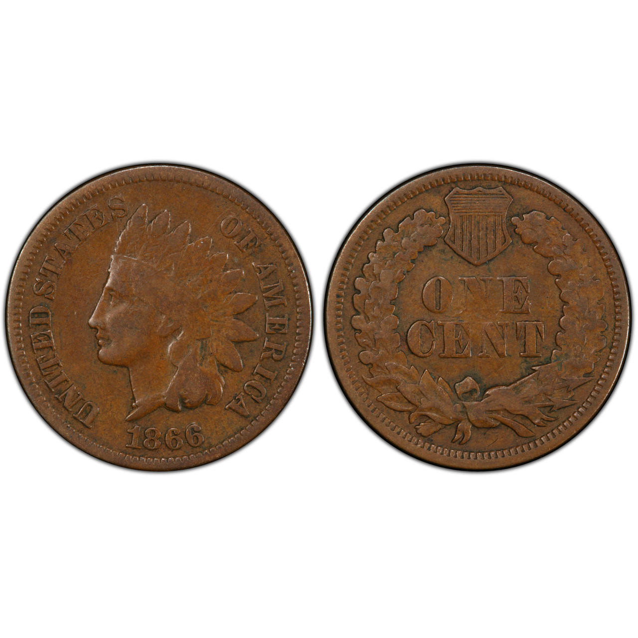 1866 Indian Head Cent Philadelphia - F to VF - CoinsTV