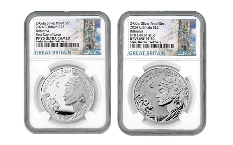 2024 Great Britain Britannia Proof & Reverse Proof 2-pc Set - Great Britain Label - NGC PF70 FDOI - CoinsTV